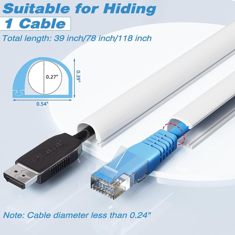 MUSRCYIO 118" Silicone Cord Hider for 1 Cord,Flexible Side-Opening Self-Adhesive Cord Covers for Wires on Wall Mount TV,Easier Setup for Home Office Cable Management Wire Hider,0.54" W x 0.39" H,White - Image 2